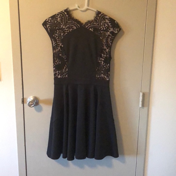 chinese dress ladies Black Sheer Panel Ribbed Knit Skater Dress | Suusaan main image 0